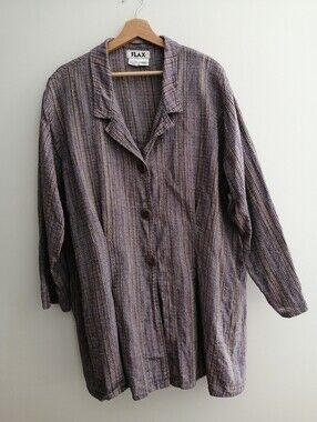 Flax Linen 3 Button Pleated Light Jacket Summer Shacket Plus Size 2G (US 22-24)